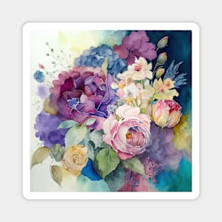 Pastel Watercolor Colorful Flowers Magnet