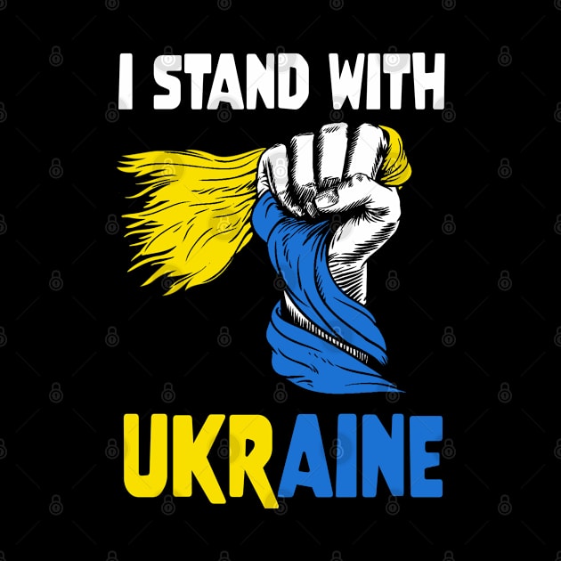 I stand with Ukraine - Strong hand holding Ukrianian flag by FamiStore