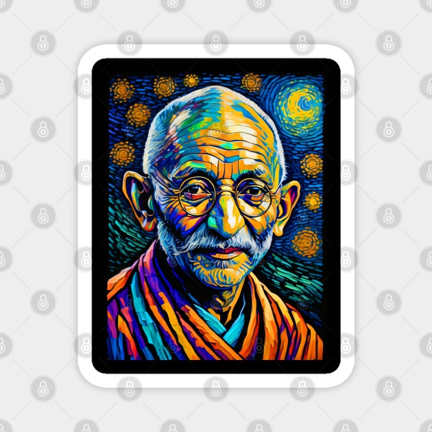 Mahatma gandhi in starry night Magnet by FUN GOGH