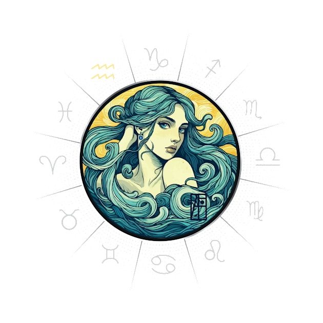 ZODIAC Aquarius - Astrological AQUARIUS - AQUARIUS - ZODIAC sign - Van Gogh style - 11 by ArtProjectShop