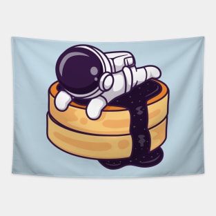 Cute Astronaut Laying On Pancake Cartoon Tapestry