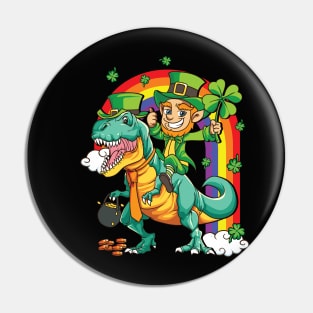 Leprechaun Riding T-Rex Dinosaur St Patricks Day Pin