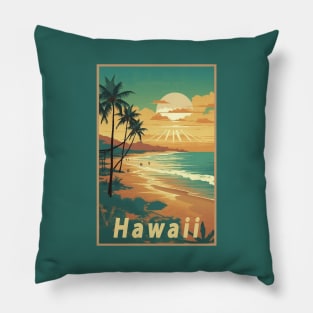 Hawaii Vintage Retro Travel Poster Pillow