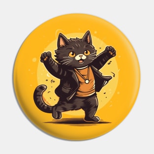 Happy Dancing Cat Cartoon Pin