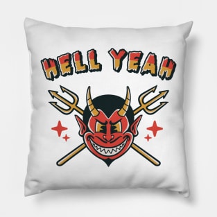 funny devil face cartoon with typography Pillow