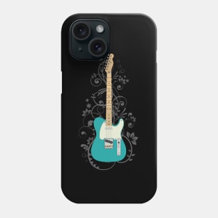 Teal T-Style Electric Guitar Flowering Vines Phone Case