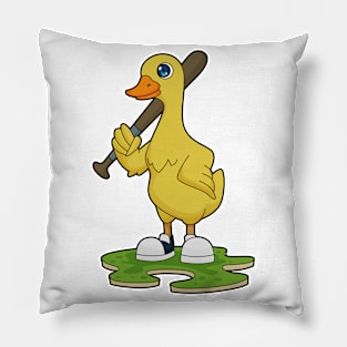 Duck at Baseball with Baseball bat Pillow