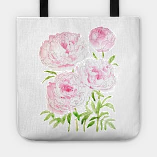 pink peony flowers  watercolor and ink Tote