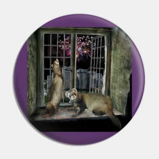 Frisky Ferrets Fireworks Night art design Pin