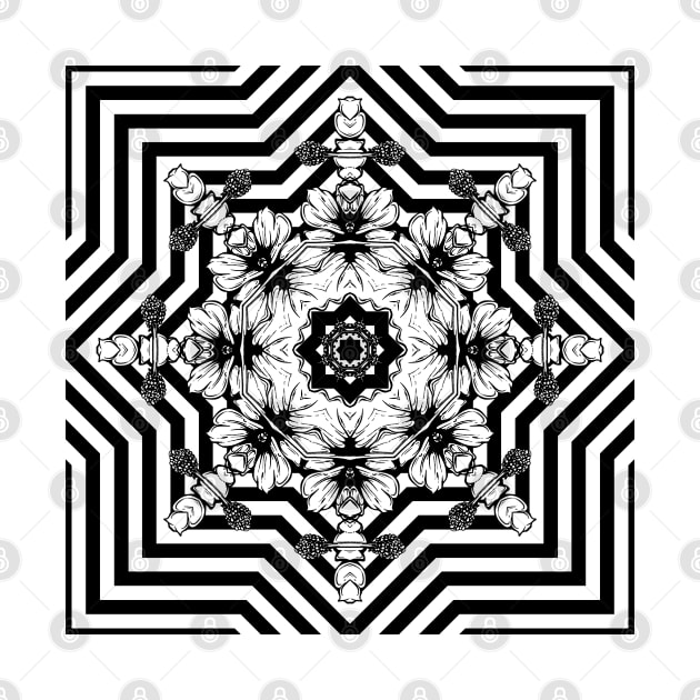 Black White Geometrical Floral Mandala by justrachna