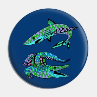 the shark and the alligator in pattern ecopop art Pin