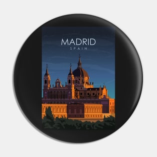 Madrid Spain Vintage Minimal Retro Travel Poster at Night Pin