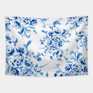 Blue Portuguese Floral Pattern Tapestry