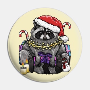 Winter Celebration Raccoon Pin