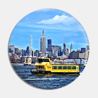 Manhattan NY - Ferry In Front Manhattan Skyline Pin