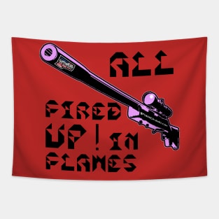 All Fired Up In Flames, v. Code Pink Blk Text Tapestry