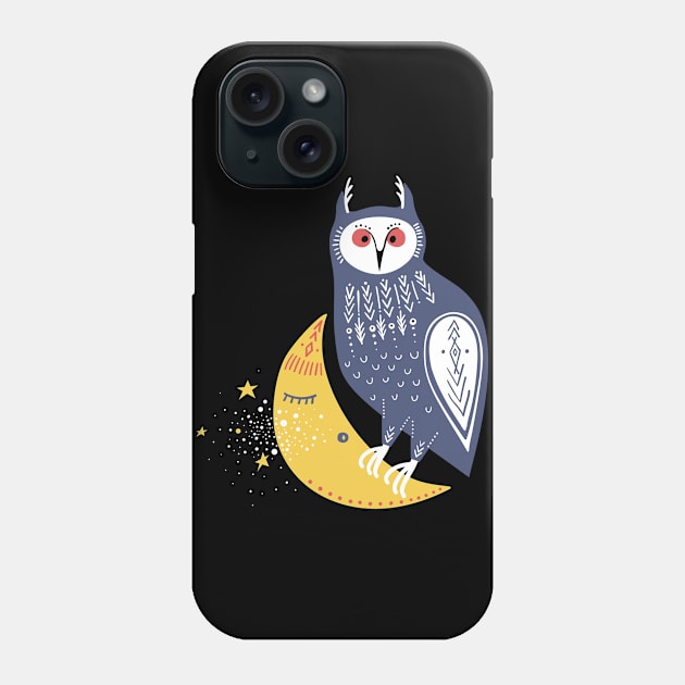 Whimsical Owl Sitting on the Moon Phone Case by StacysCellar