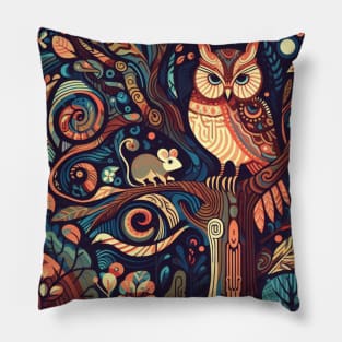 Owl and Mouse Art Deco Pillow