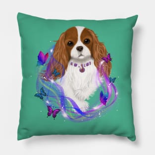 Magical Cavalier King Charles Spaniel and Butterflies, Blenheim Pillow