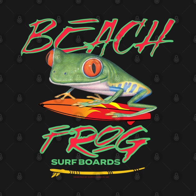 Funny Cute Red Eyed Tree Frog Beach Surfboards by Danny Gordon Art