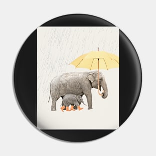 Elephant mother and baby under the rain Pin