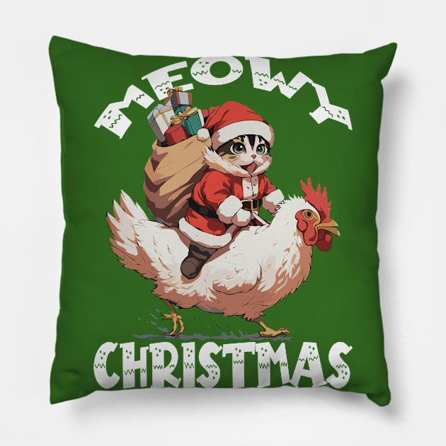 Meowy Christmas - 5, Funny Cute Cat on a Chicken Pillow by Megadorim