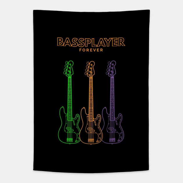 Bassplayer Forever P-style Bass Guitar Outline Tapestry by nightsworthy