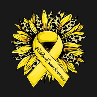 Leopard Sunflower Gold Ribbon Childhood Cancer Awareness T-Shirt