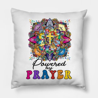 Powered by Prayer Cool Disciple Mandala Christian Cross Pillow