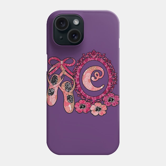 Pink floral ballerina Monogram art C Phone Case by artbyomega