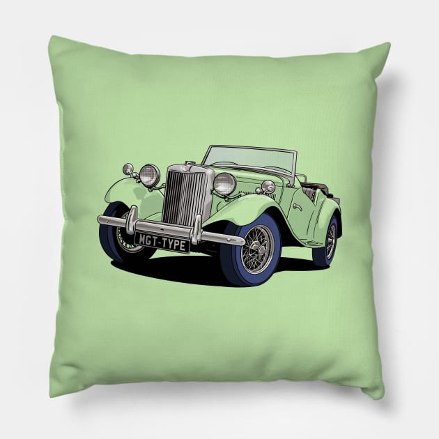 MG T-Type British Classic Car in light green Pillow by Webazoot