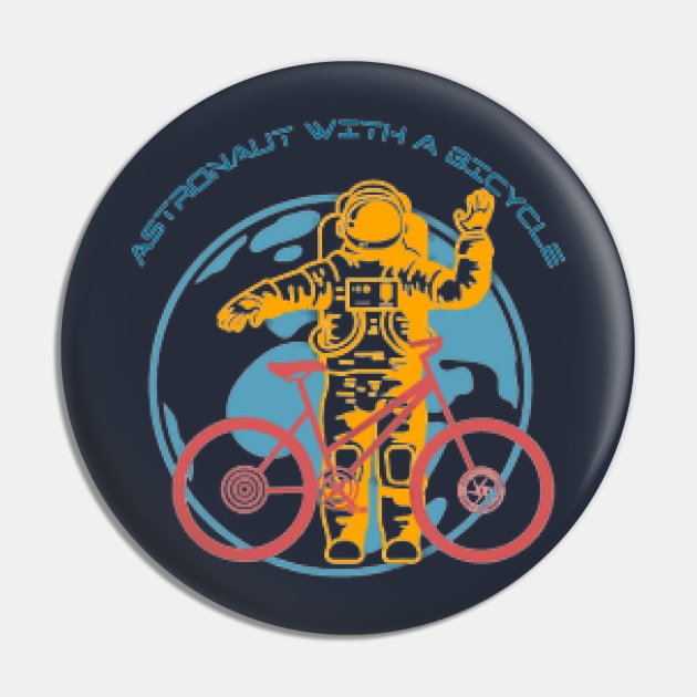 Astronaut With Bicycle, Earth Pin by KoumlisArt