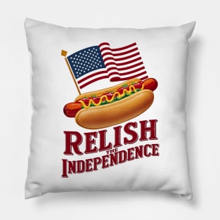 Relish the Independence: American Hot Dog and Patriotic Colors Pillow