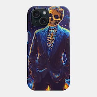 Spooky handsome skeleton on pumpkin pattern Phone Case