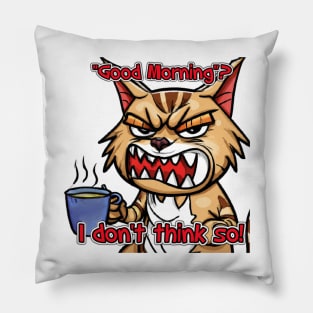 Angry cat drinking coffee Pillow