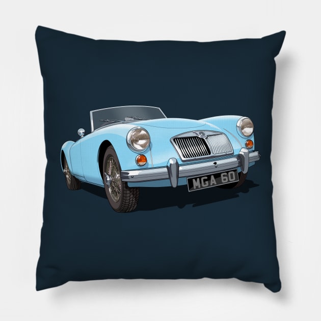 MGA roadster in light blue Pillow by candcretro