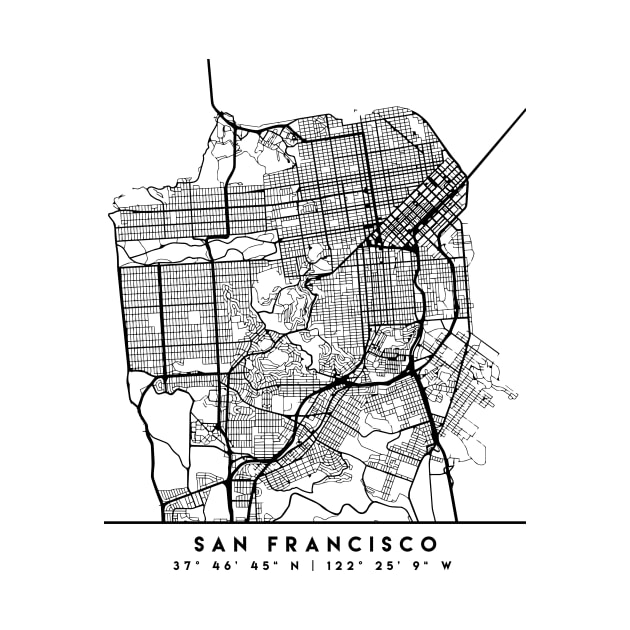 SAN FRANCISCO CALIFORNIA BLACK CITY STREET MAP ART by deificusArt