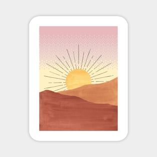 Abstract boho sunrise, pixel art Magnet