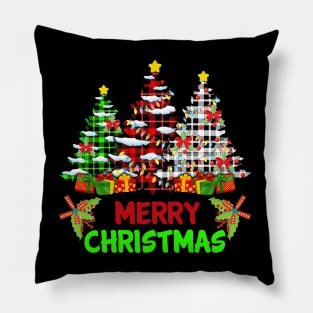 Merry Christmas Tree Buffalo Plaid Red White Green Cute Xmas Pillow