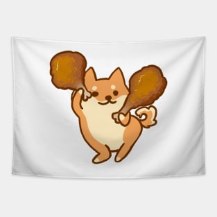 Shiba Dancing with Fried Chicken Meme Tapestry