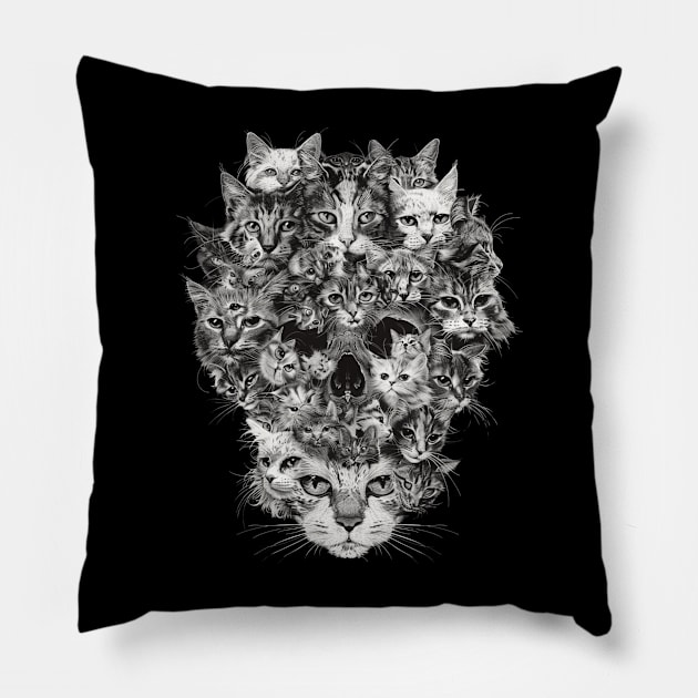 Cat Skull Histories Pillow by BilodeauBlue