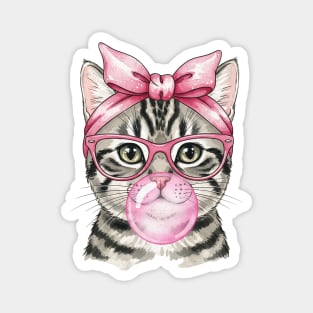Cute Kitty with Bow and Bubblegum Magnet