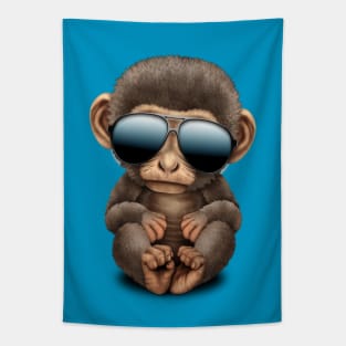 Cute Baby Monkey Wearing Sunglasses Tapestry