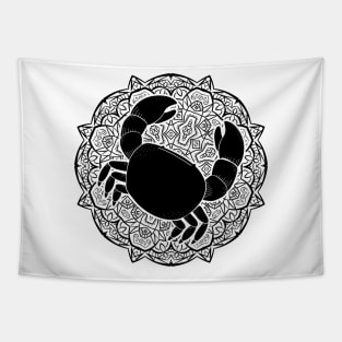 Cancer Mandala Zodiac in Black and White Tapestry