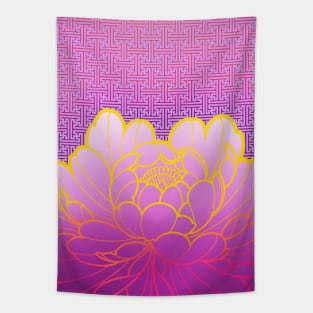 purple peony flower and japanese sayagata pattern Tapestry