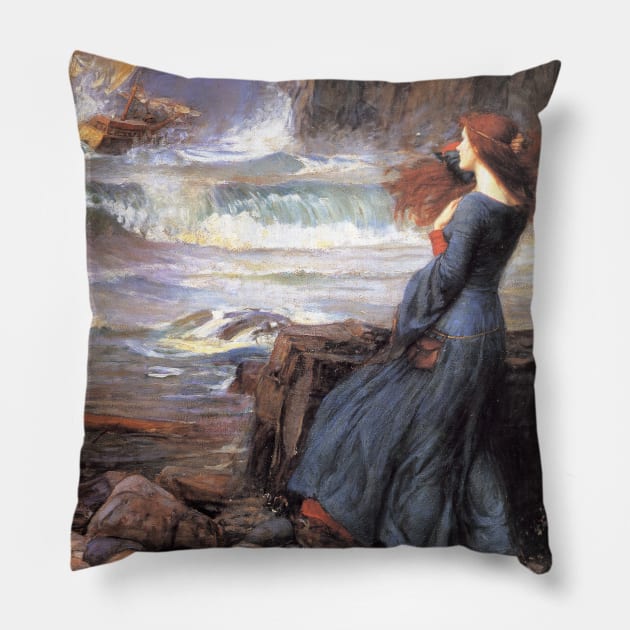 Miranda - The Tempest by John William Waterhouse Pillow by Classic Art Stall