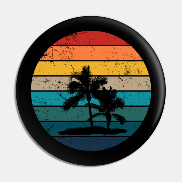 Retro Sunset with Palm Trees and seagull Pin by DyrkWyst