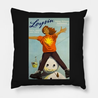 Leysin,Switzerland, Ski Poster Pillow