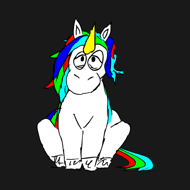 Tired sitting unicorn with frizzy hair by FancyTeeDesigns