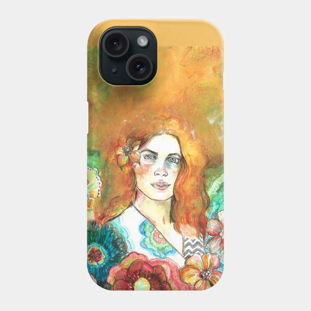 Red Hair and Flowers Phone Case by FanitsaArt